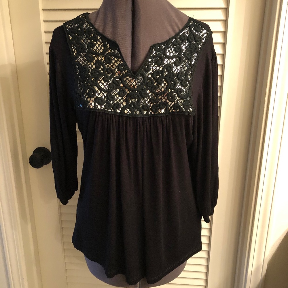Vintage Suzie Black and Sequin Top Size PL